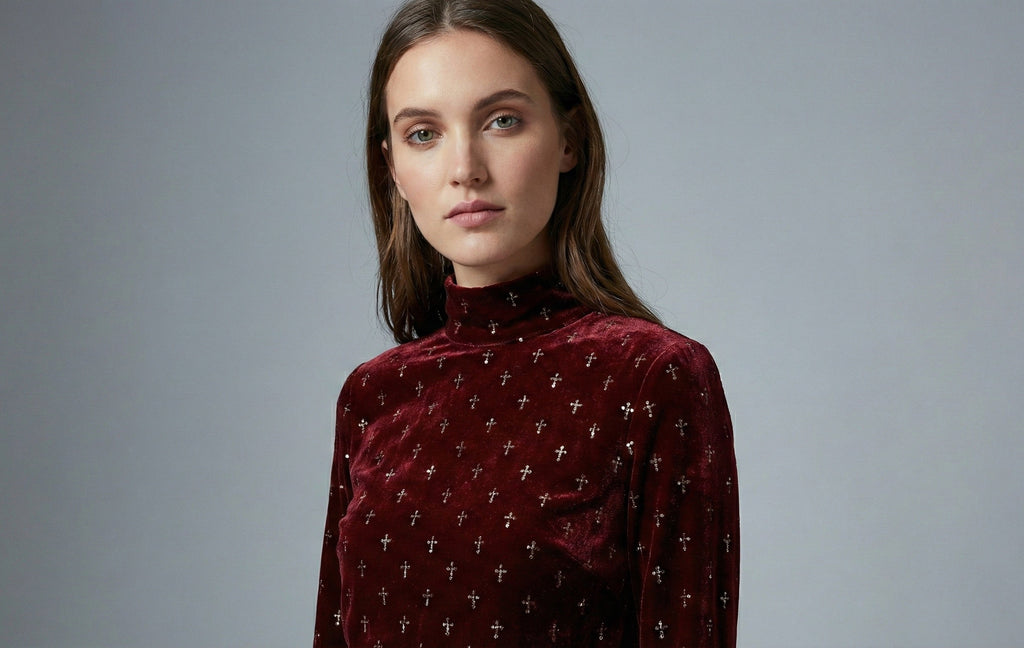 The Cross Velvet Royale Mock-Neck Gown