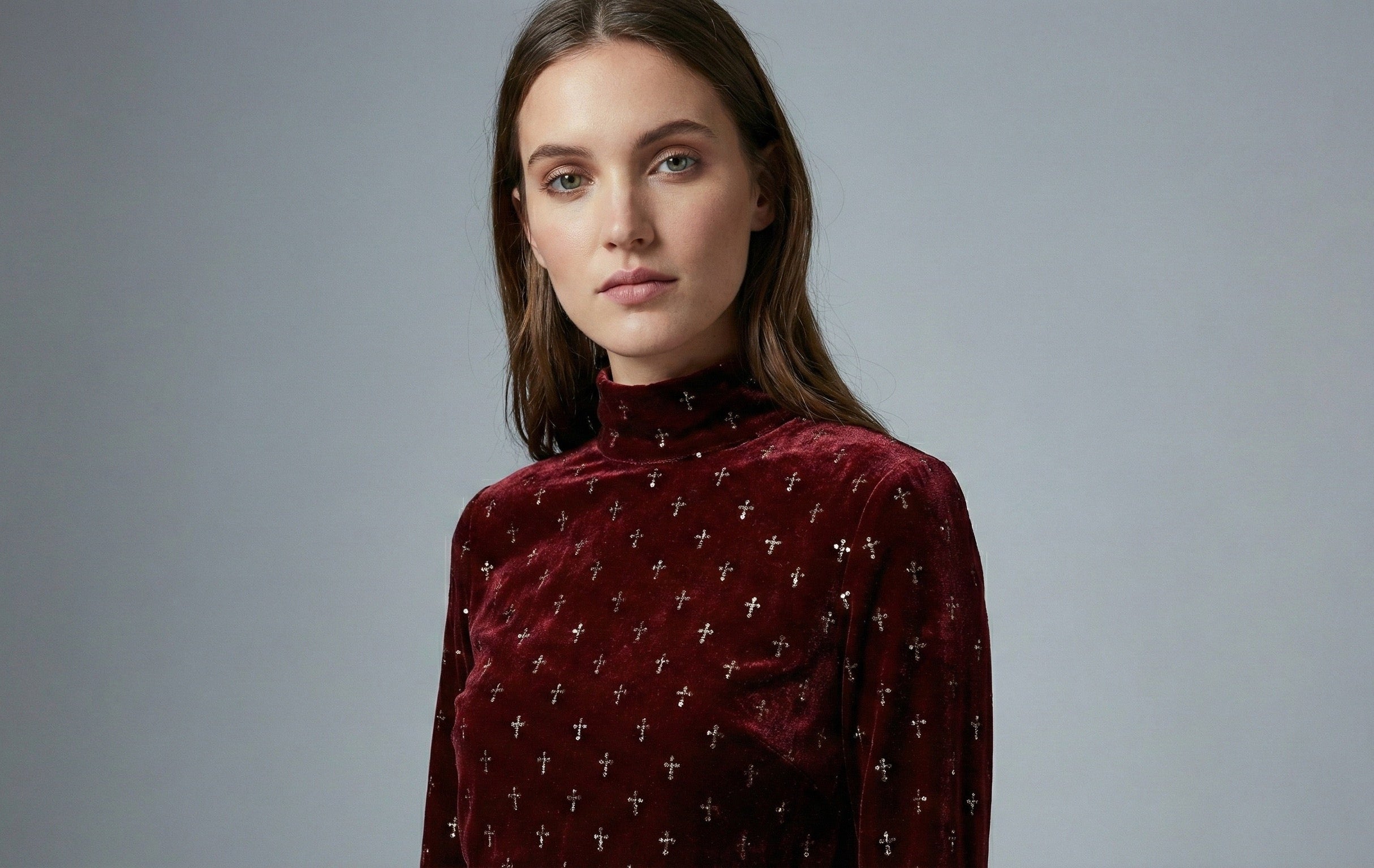 The Cross Velvet Royale Mock-Neck Gown