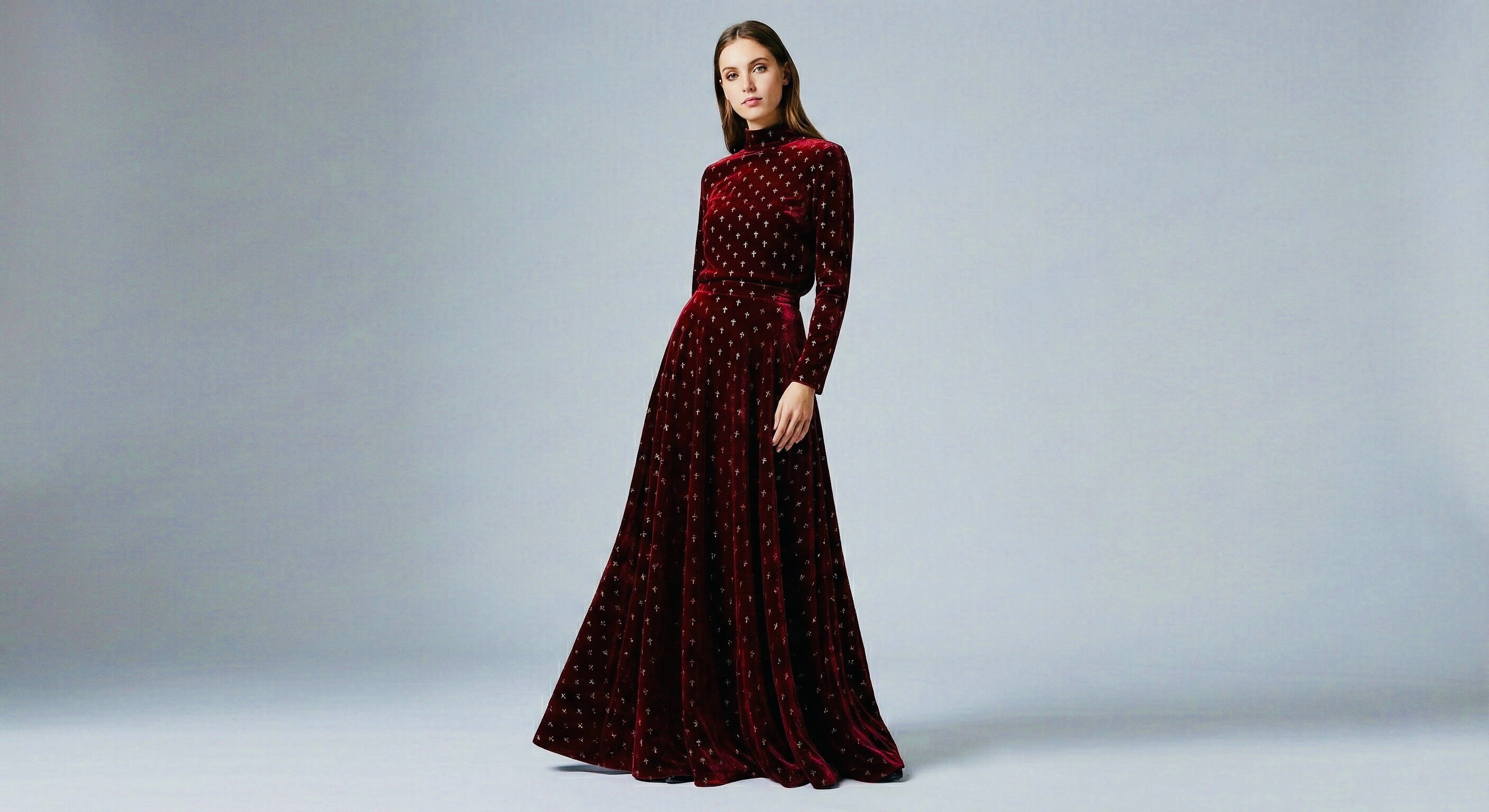 The Cross Velvet Royale Mock-Neck Gown
